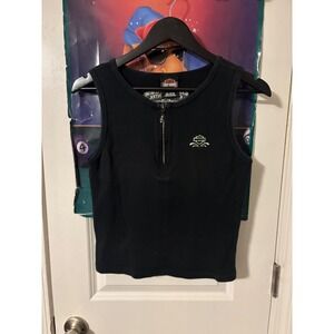 Harley-Davidson Womens Vintage Black Quarter Zip Rhinestone Tank Top Large USA